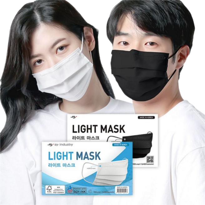 [KF-AD 화이트+블랙 반반세트] 숨쉬기편한 도톰하고 따뜻한 빅사이즈 얼큰이 라이트 일회용 덴탈 국내산 대형 특대형 라이트 마스크, M10.[화이트]대형 50매+[블랙]대형 50매, 1세트