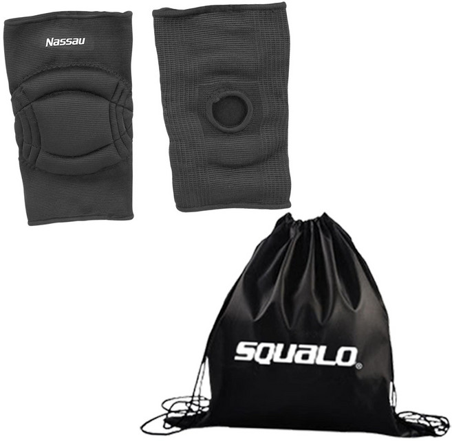 NS 배구 쿠션 무릎보호대 PU스펀지폼 충격흡수 고탄력, 블랙 + SQUALO 가방