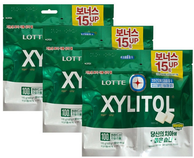 롯데 자일리톨 껌 오리지날 리필 115g x 3개