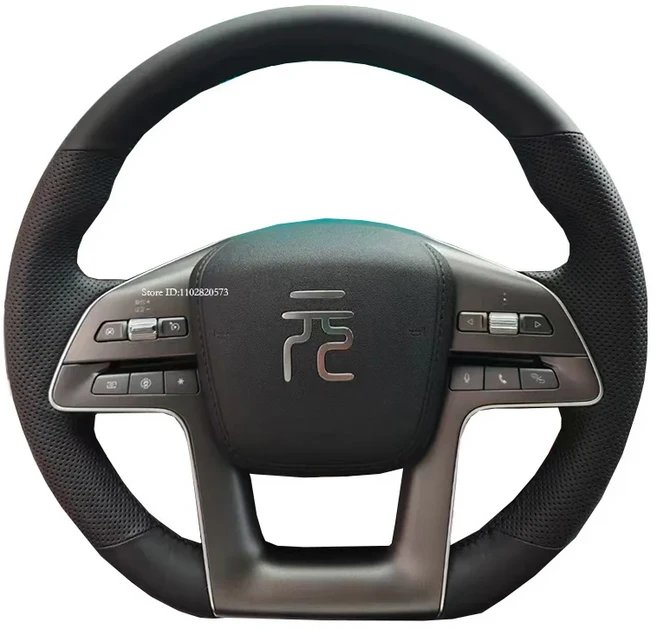 Byd Yuan UP 모델 2024 블랙 Openwork 가죽 손으로 꿰매어진 인테리어 액세서리에 맞게 맞춤형 자동차 핸들, 01 Black Leather, 01 CHINA