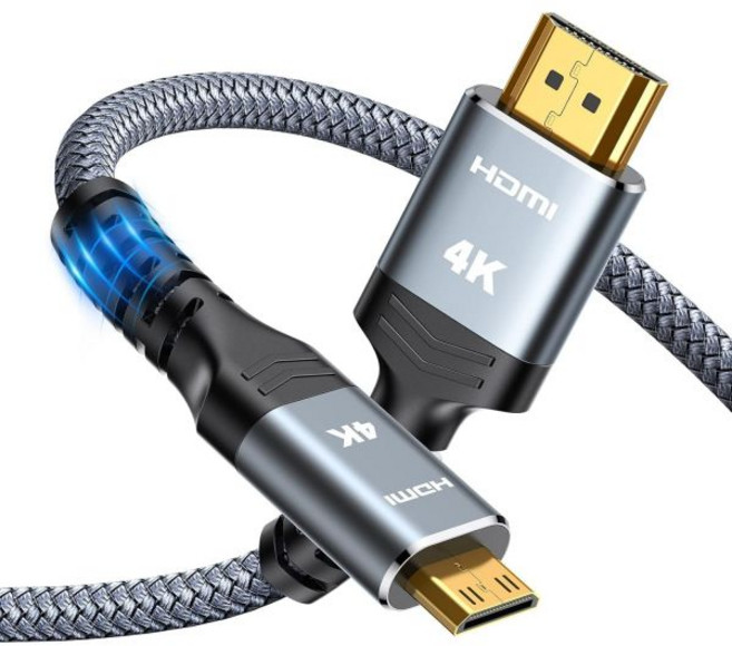 하이윙스 미니 HDMI to 케이블 10피트 4K 60Hz 고속 HDMI에서 HDMI로 남성 양방향 2.0 코드 HDTV 태블릿 카메라 및 캠코더용 알루미늄 쉘 나일론 꼬임, 25 feet, Grey, 1