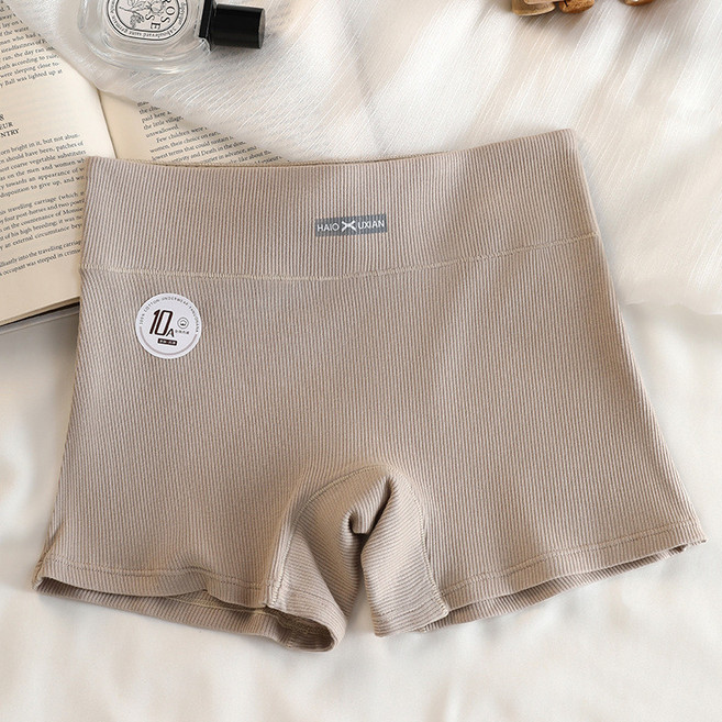 女士純棉平角內褲 安全褲 二合一防走光短褲, 淺咖色,XL（120—140斤）