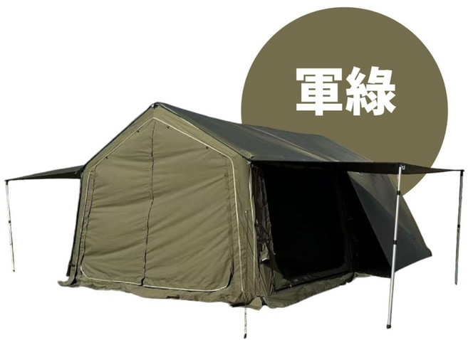 SPARK AIR MARS 8+8 科技棉充氣帳篷 16㎡超大空間, 軍綠, 主帳+拓展-軍綠