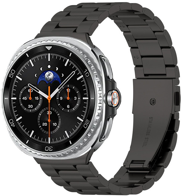 갤럭시 워치8/워치8 클래식 공용 울트라 2025 호환 스테인리스 세 줄 스틸스트랩 메탈 밴드 40/44/46/47mm, 블랙