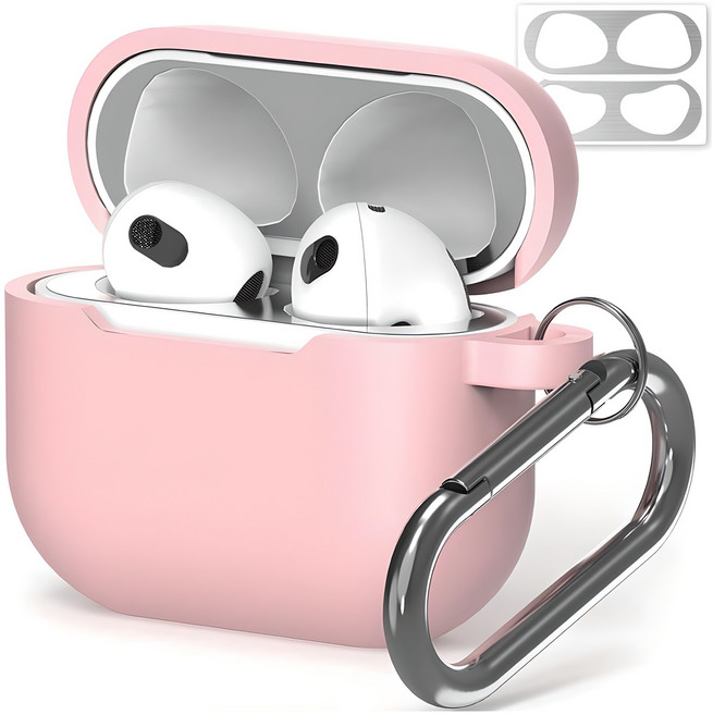 누아트 스무디 실리콘케이스 + 메탈 철가루 방지스티커, 에어팟 4세대 / 에어팟 4세대 노이즈캔슬링, 연핑크, 1개