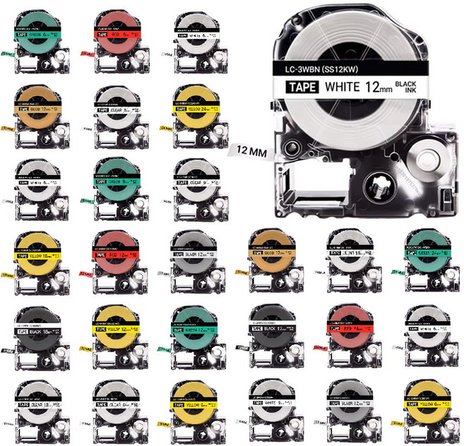[온스라벨] 엡손 호환 리필 라벨 프린터 테이프 6mm 9mm 12mm 18mm 24mm 36mm, [SM12Z] 12mm 금색바탕 검정글씨