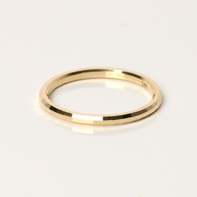 오로프 전체 14K 금 옐로우골드 할로우 사각컷팅 가드링 반지