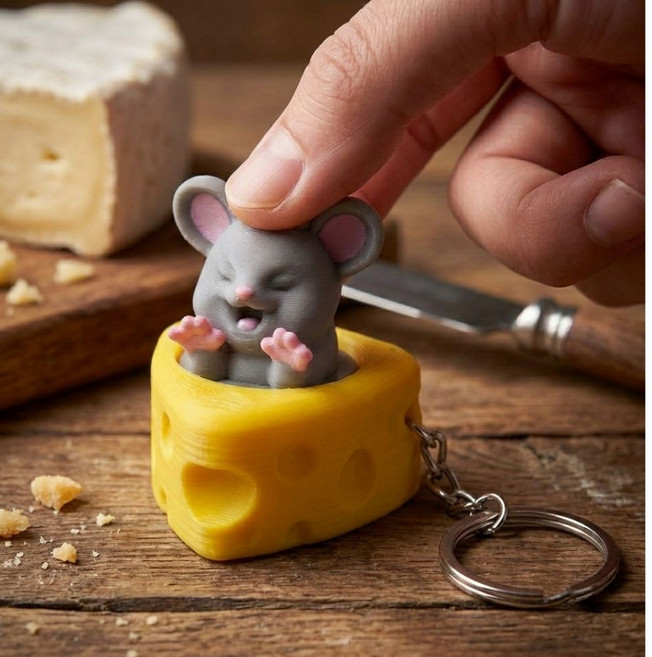 솔레르 클릭커 키링 장난감 청축 딸깍이, 1개, 쥐와치즈