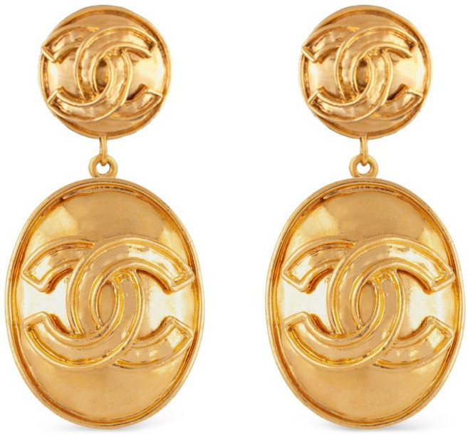 샤넬 중고 1994 인터로킹 로고 타원형 이어링