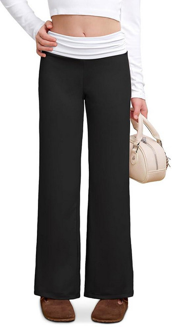 IIMMER Girls Summer Low Rise Fold Over Sweatpants – Stretchy Navy Blue Stripe Baggy Pants for Pres, 블랙