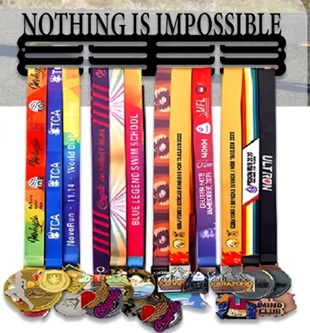 DIYFITNESS 스포츠 철인3종 수영 마라톤 메달정 거치대 진열 보관대 장식 무타공 홀더 메달걸이 8종 택일, 1세트, 불가능은 없다(NOTHING IS IMPOSSIBLE)