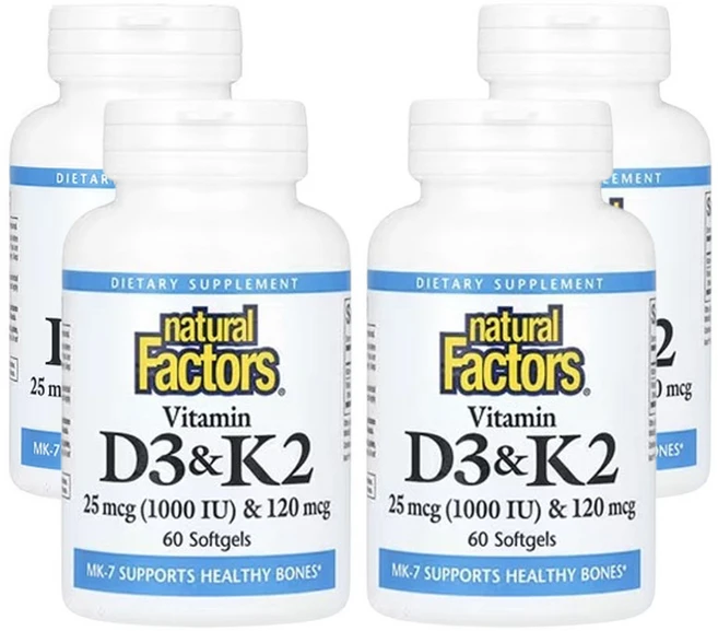 네츄럴팩터스 비타민D3 & K2 25mcg(1 000IU) & 120mcg 60소프트젤, 4개, 60정 - 쿠팡