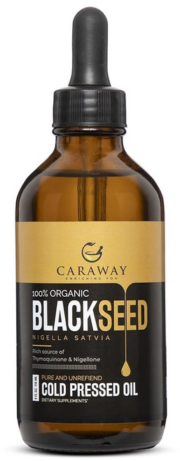 캐러웨이 오가닉 블랙시드 오일냉한압착 - 118ml 4oz 인증된 유기농냉한머리카락 성장 음료 및 피부 관리를 위한 압착 칼론지 오일 면역 부스터 식용 등급, 1개