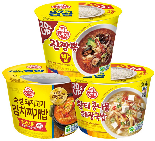 오뚜기 컵밥 3종 4개씩(진짬뽕밥+숙성돼지고기김치찌개밥+황태콩나물해장국밥), 3.3kg, 1세트