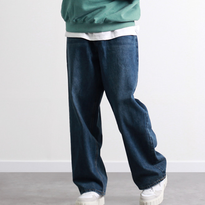투뎃 남성용 프리미엄 캣워싱 와이드 데님 팬츠