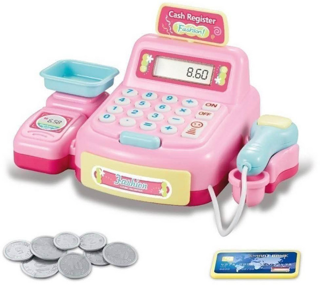 Fashion 收銀機玩具 角色扮演購物遊戲 聲光效果, 平面粉, 1個