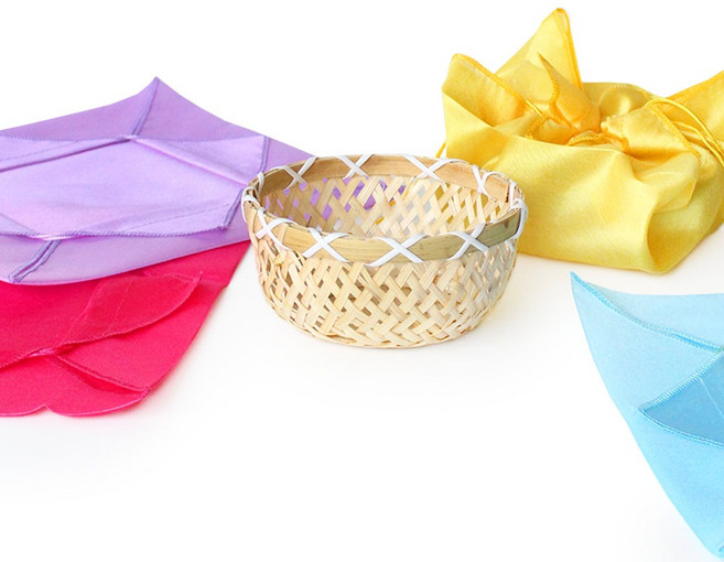 대나무 원형 떡바구니 떡보자기 세트 ( 송편 한과 선물 떡포장 명절 설날 추석 떡만들기 단체 돌잔치 답례품 ), 바구니1P+랜덤 보자기1P