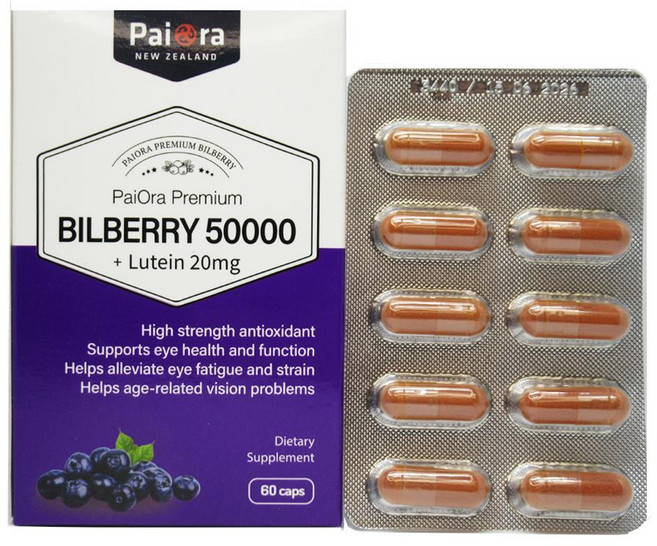파이오라 빌베리 50000 플러스 루테인 20mg PaiOra Bilberry Lutein, 3개, 60정
