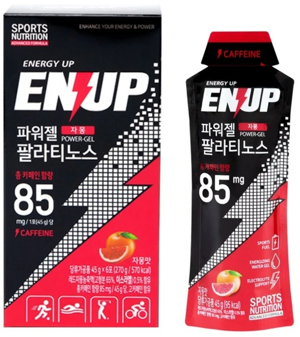 엔업 카페인 부스터 파워젤 에너지젤 팔라티노스 자몽맛(45gx6포), 6개, 45g - 쿠팡