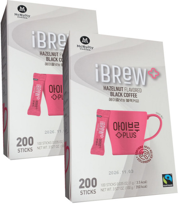 맥널티 아이브루 플러스 헤이즐넛향 블랙커피, 1g, 200개입, 2개