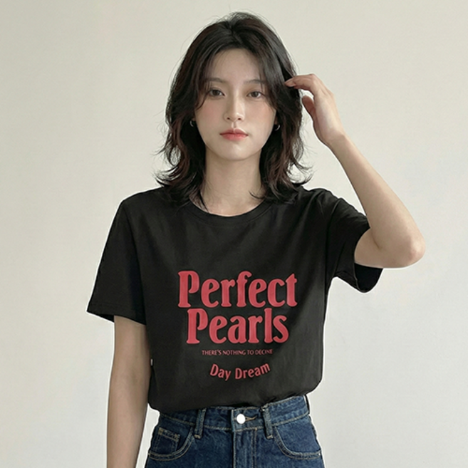 데일로엔 여성 여름 데일리 루즈핏 레터링 포인트 반팔 티셔츠