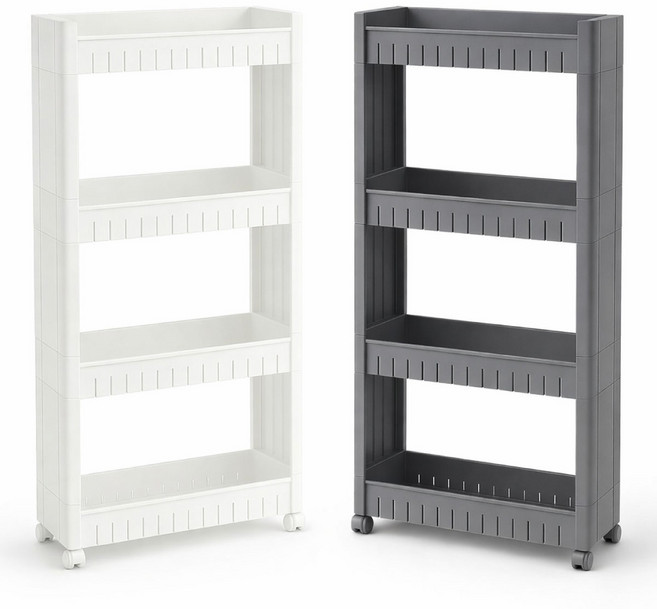 웰이즈 이동식 트롤리 틈새 수납 선반, 4단, 화이트