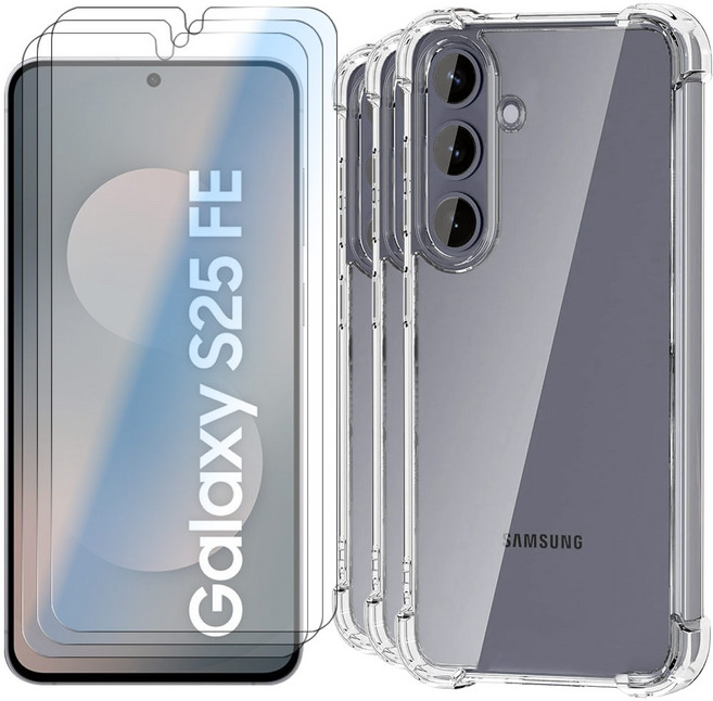 넥스트모바일 갤럭시 S25 FE 강화유리 액정 보호 필름 + 투명 범퍼 케이스, 3세트