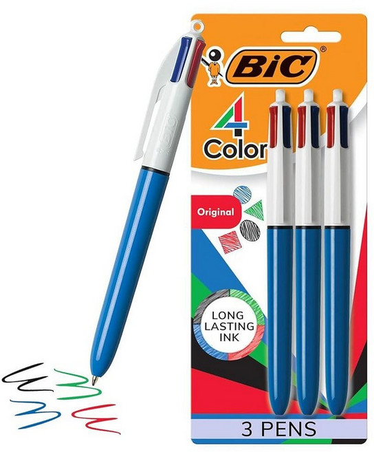BIC 미국매장정품+ 빅 파스텔 4색 볼펜 1.0MM 3개입 1889610, 3 Count (Pack of 1), 블루 배럴.