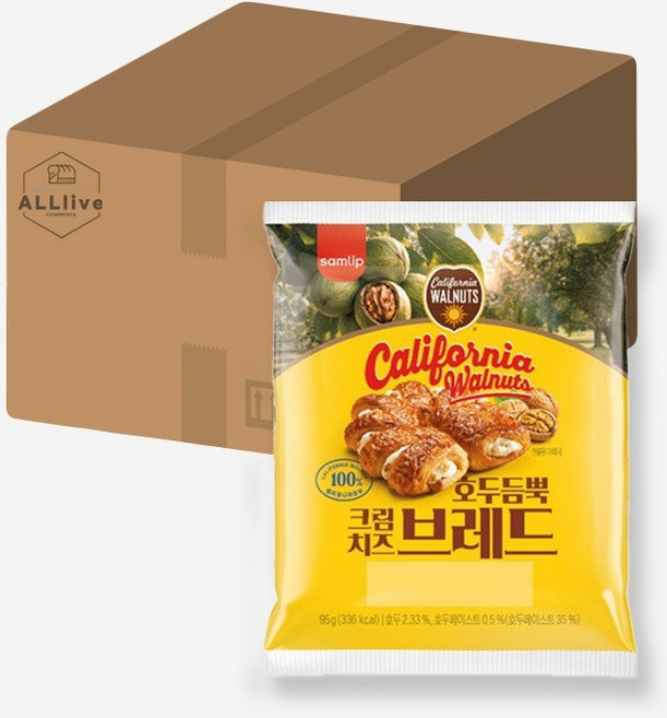 삼립 간식 빵 캘리포니아 호두듬뿍 크림치즈 브레드, 8개, 100g