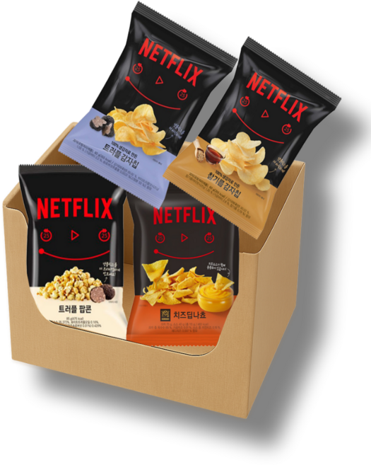 넷플릭스 과자 꾸러미, 1세트, 트러플팝콘+치즈딥나쵸+트러플감자칩+참기름갑자칩