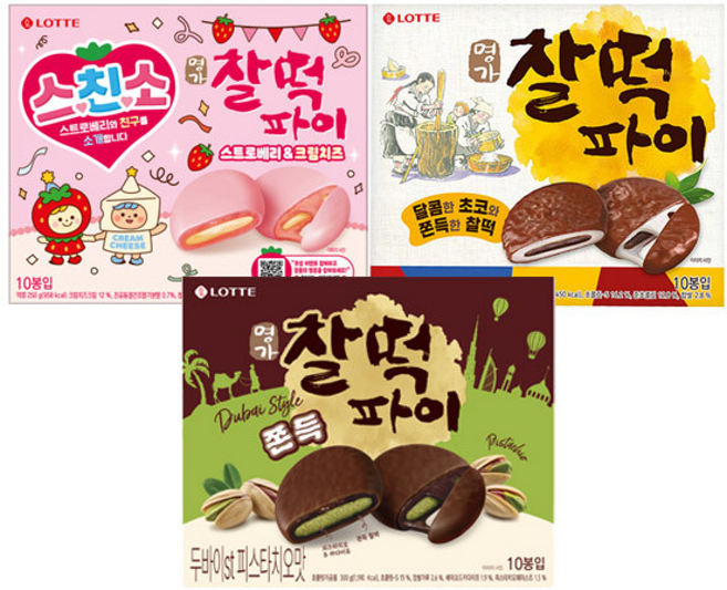 롯데 명가찰떡파이 +스트로베리n크림치즈 +두쫀쿠 두바이ST 피스타치오맛 (총), 3개, 250g