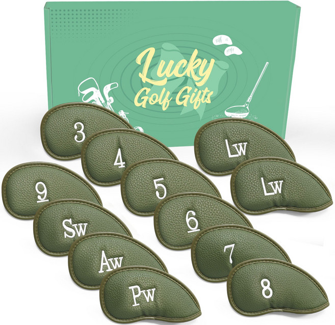 지칸디 골프 고급가죽 아이언 헤드 커버 자수번호 12종 세트, 초록색, 12개