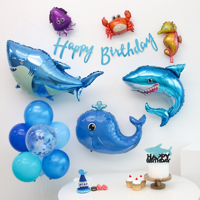 이벤트홀릭 상어 고래 풍선 생일파티세트, 숫자풍선 없음