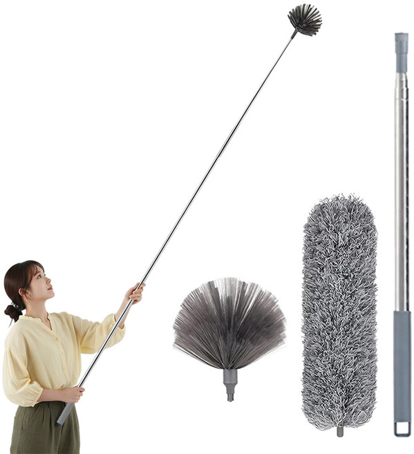 피플피 늘어나는 길이조절 장대 천장 브러쉬 거미줄 제거, 1세트, 그레이