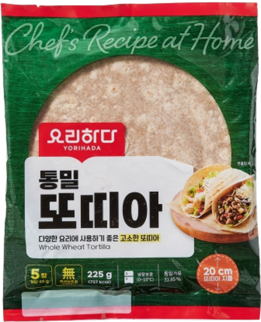 요리하다 통밀 또띠아 225G x 2개 아이스박스포장, 1개