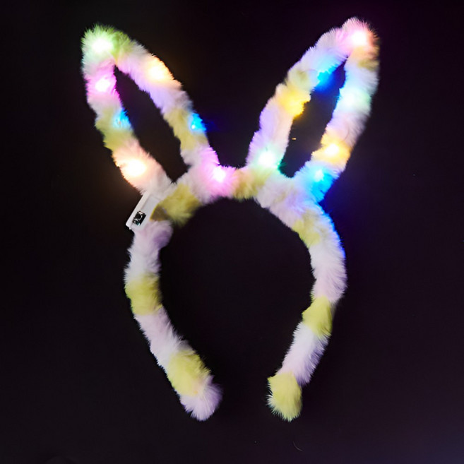 LED 솜털 봉제 파티 머리띠, 6개, 4색조명 봉제 토끼 귀 옐로우믹스