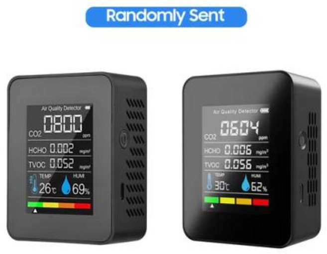 공기질측정기 이산화탄소 가스 측정기 실내 공기질 모니터 포름알데히드 HCHO TVOC 테스터 LCD 온도 습도 알람 CO2 계량기 5 in 1, [02] ss Black, 1개