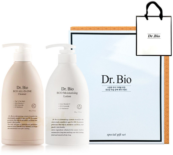 닥터바이오 에코 모이스춰라이징 로션 500g + 올인원 클렌저 500g 선물세트(선물포장/쇼핑백 포함), 1세트