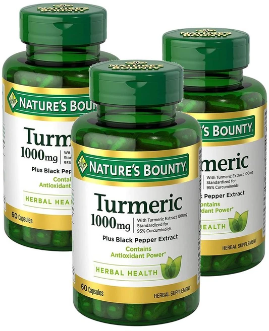 Natures Bounty 강황 커큐민 터메릭 1000mg 60정 Turmeric 3병, 3개 - 쿠팡