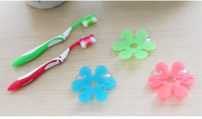 거울에붙이는 흡착식 꽃모양 칫솔걸이 꽂이 걸이대, 상세페이지참조, 핑크, 1개