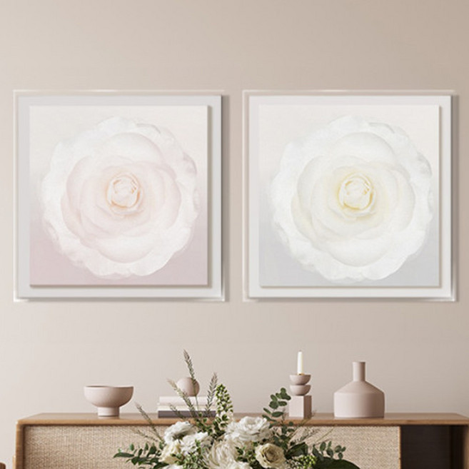 [인메이블] 행운 다복 카멜리아 꽃 그림 돈들어오는 풍수 인테리어 액자 집들이 선물, **할인**03.Ivory+pink 세트, 캔버스액자