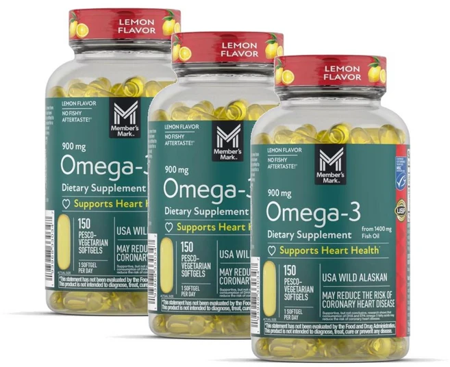 멤버스마크 오메가3 900mg 프롬 피쉬 오일 소프트젤 Members Mark Omega-3 from Fish Oil, 3개, 150정 - 쿠팡