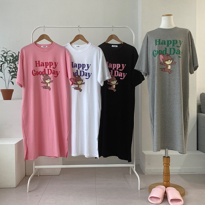 44~77/홈웨어/루즈핏 해피 제리 반팔 원피스 잠옷