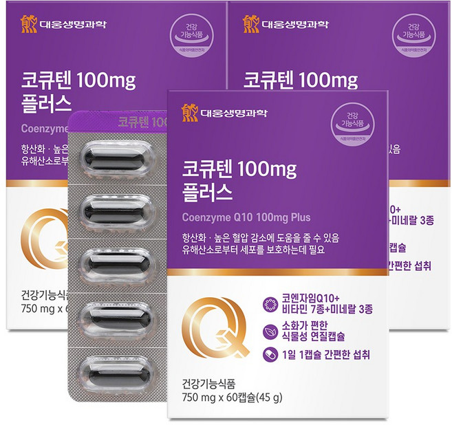대웅생명과학 코큐텐 100mg 플러스 / 코엔자임Q10 혈압 항산화, 3박스, 60정