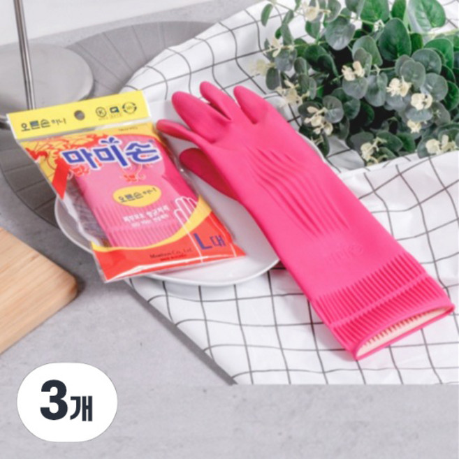 마미손 고무장갑 오른쪽 장갑 대 L 묶음, 3개, 대(L)