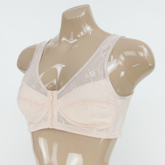 에뜨랑제 77 빅사이즈 앞지퍼 홑겹 부직포 스포츠 브라 / 메쉬 레이스 엄마 속옷