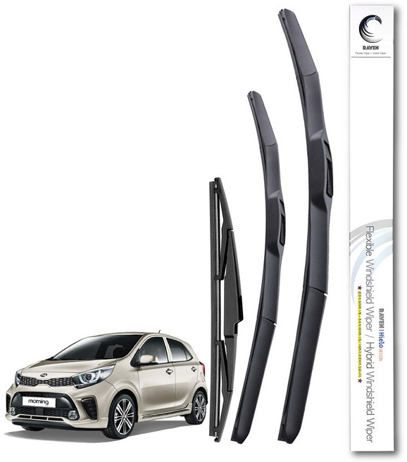 레이븐 모닝 올뉴 더뉴 모닝 모닝어반 와이퍼 운전석+조수석 세트 550+400 600+350 하이브리드타입, 전면+후면 와이퍼세트, 올뉴 모닝 (JA: 17년~20년) 2414+11