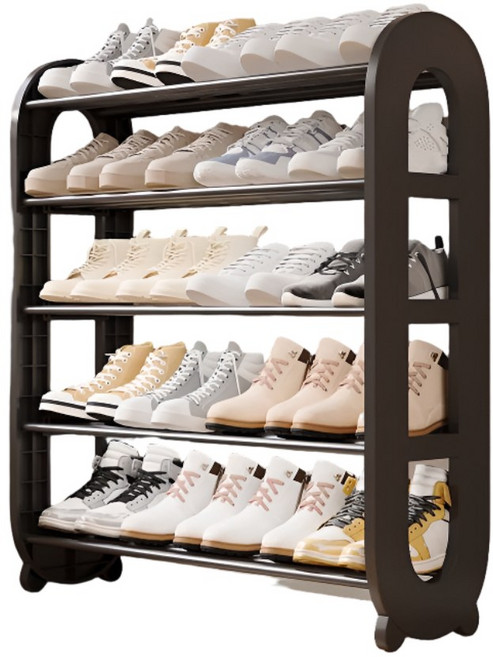 밍고쓰 간편조립 튼튼한 공간활용 신발장 정리대 5단, 블랙, 1개