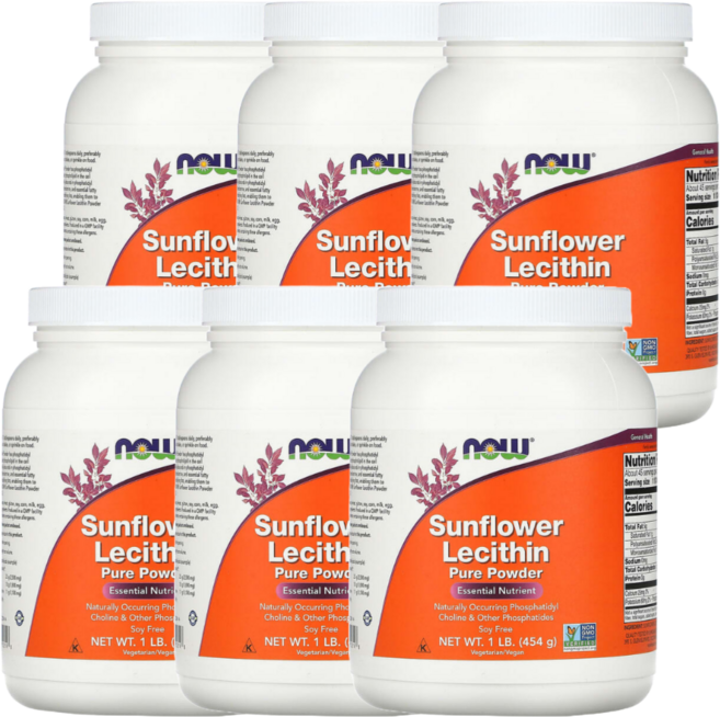 NOW Foods 해바라기 레시틴 퓨어 파우더 454g(1lb) x 6 칼슘 칼륨 인, 454g, 6개