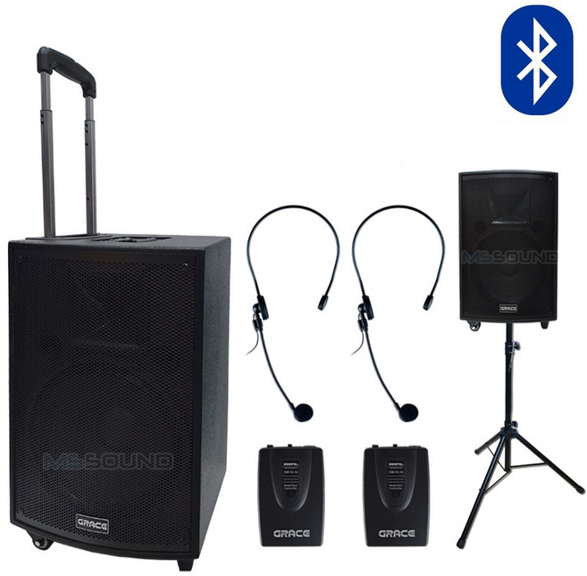 엔터그레인 MS-317 이동식앰프 300W 버스킹 행사용스피커 충전식 무선마이크 강의용, MS-317(헤드셋+헤드셋)